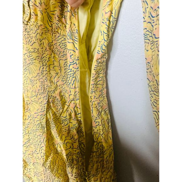 DEREK LAM 10 X RTR Yellow Floral 100% Cotton Hourglass V-Neck Mini Dress Size 42 - Picture 9 of 16